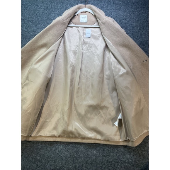 ABERCROMBIE and FITCH Coat Womens Medium Petite Lined Tan Button Mid-Length - Picture 6 of 13